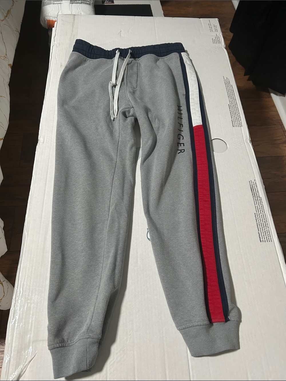 Tommy Hilfiger Kids Gray Sweatpants with Red & Navy Side Stripes youth or teen
